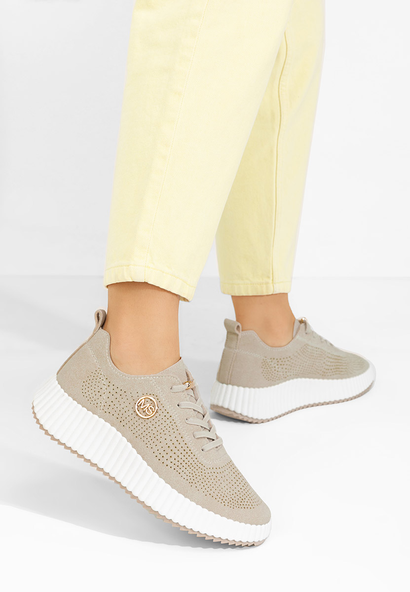 Beżowe sneakersy na koturnie Antonya