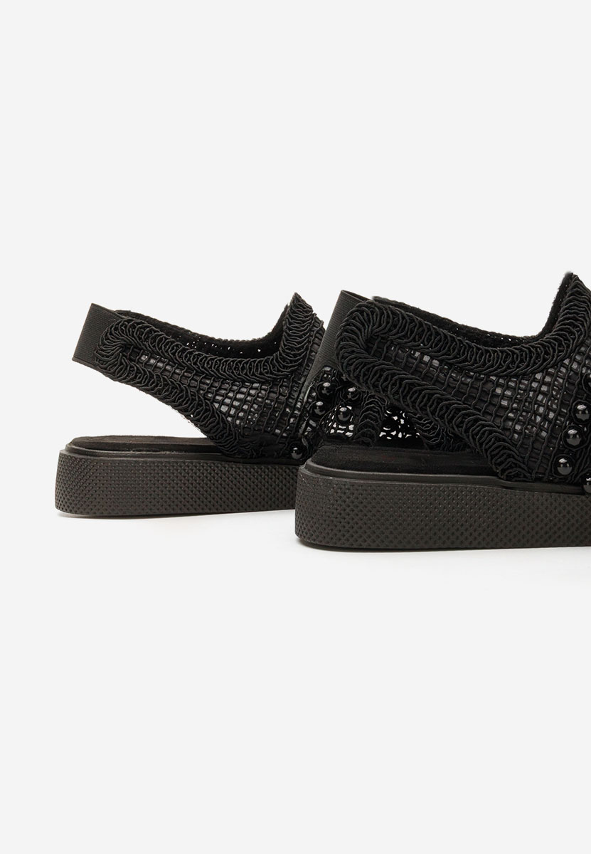 Czarne sandały damskie płaskie Marisea