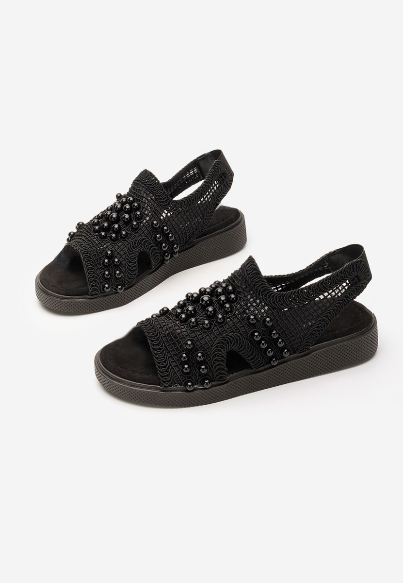 Czarne sandały damskie płaskie Marisea