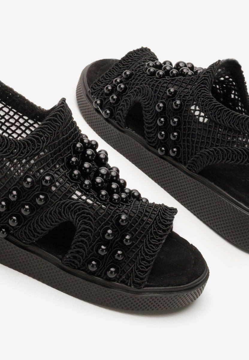 Czarne sandały damskie płaskie Marisea