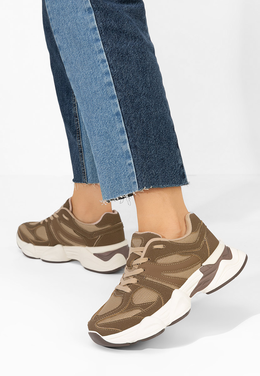 Brązowe sneakersy na koturnie Barenice
