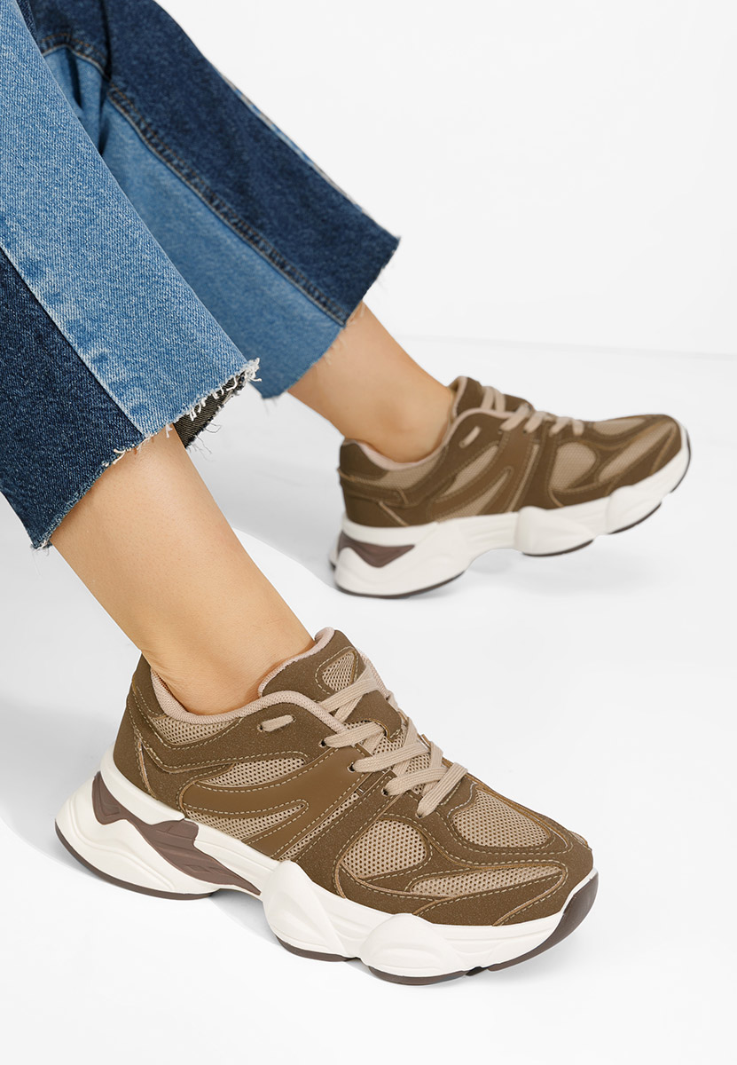 Brązowe sneakersy na koturnie Barenice