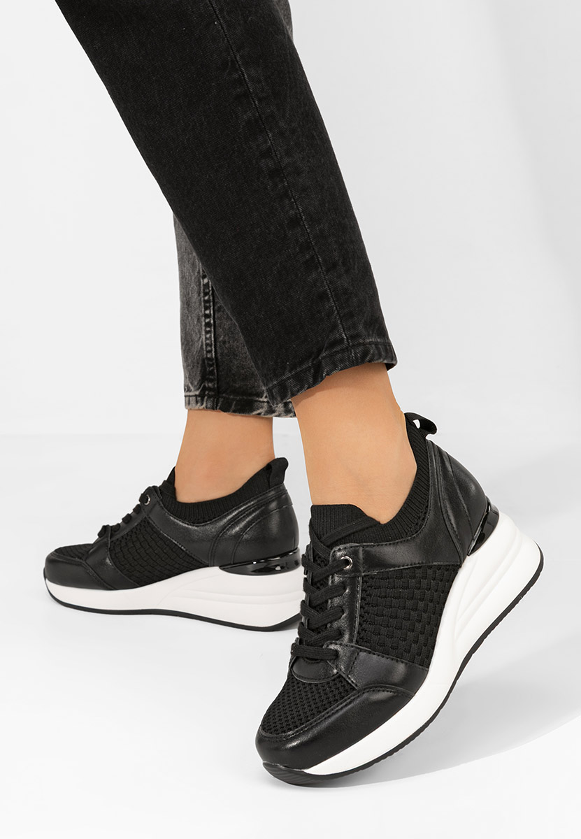 Czarne sneakersy na koturnie Ellsa