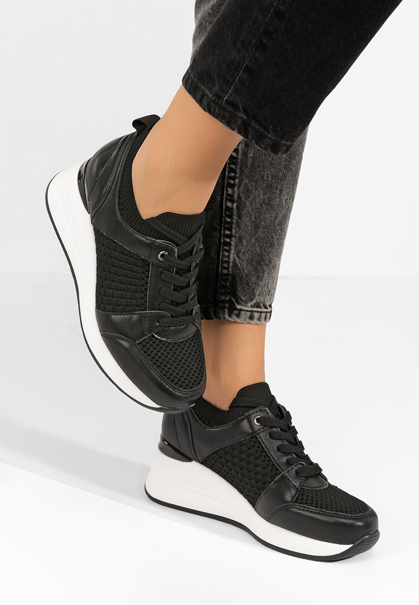 Czarne sneakersy na koturnie Ellsa