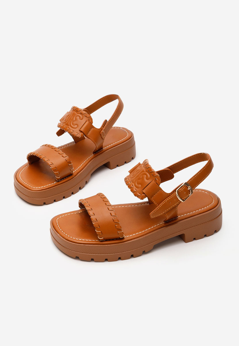 Camelowe sandały damskie płaskie Loryanna