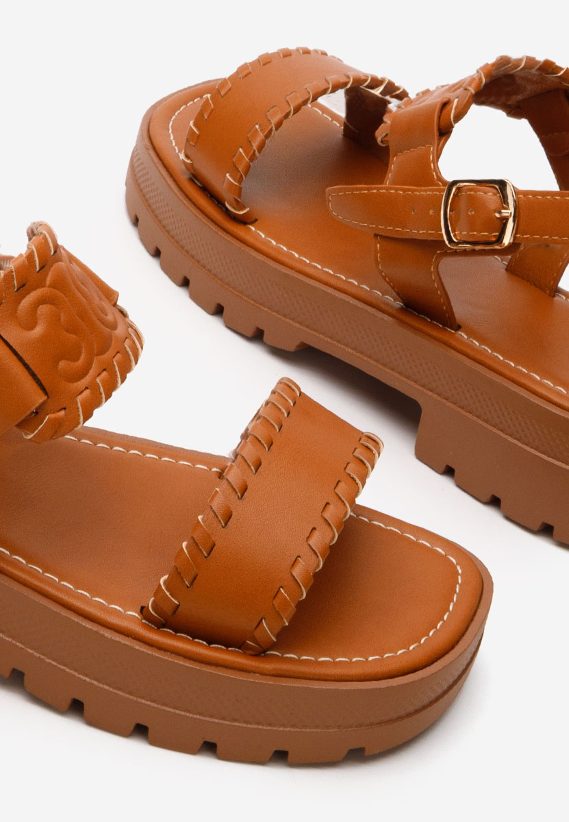 Camelowe sandały damskie płaskie Loryanna