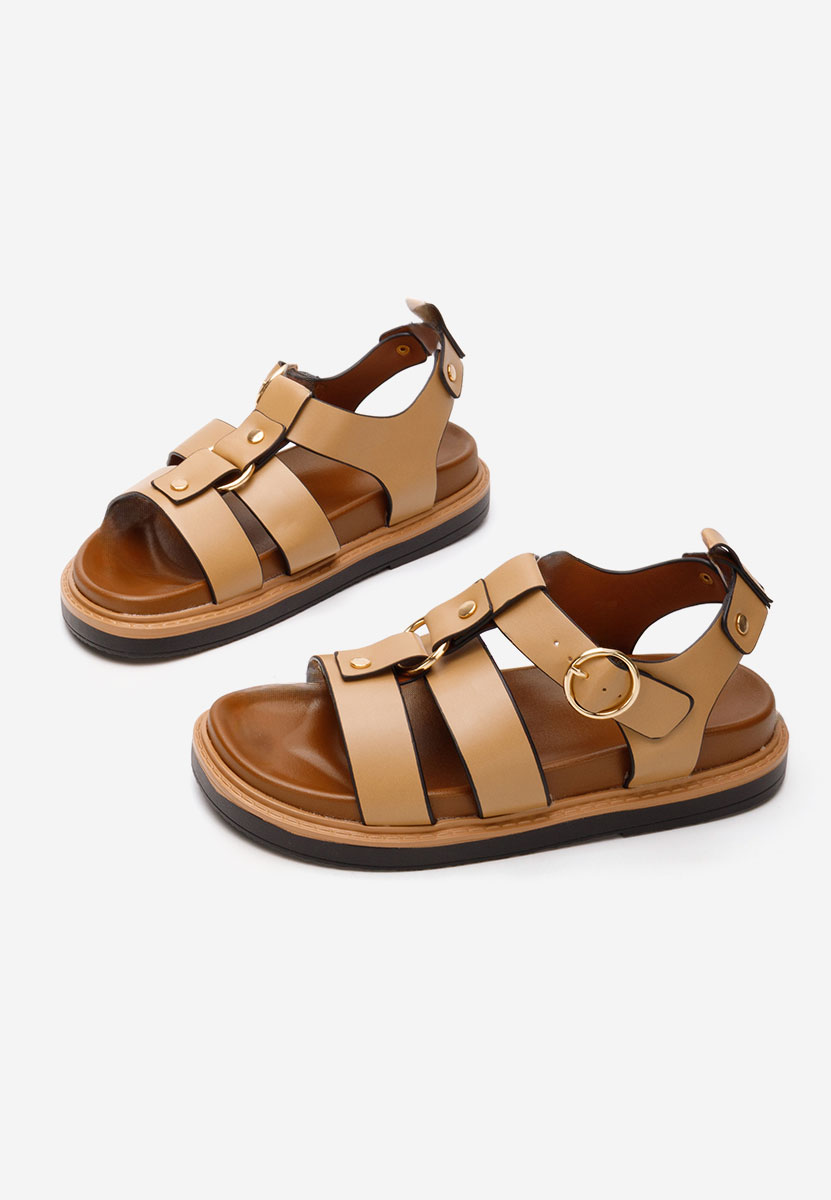 Khaki sandały damskie płaskie Lindsaya