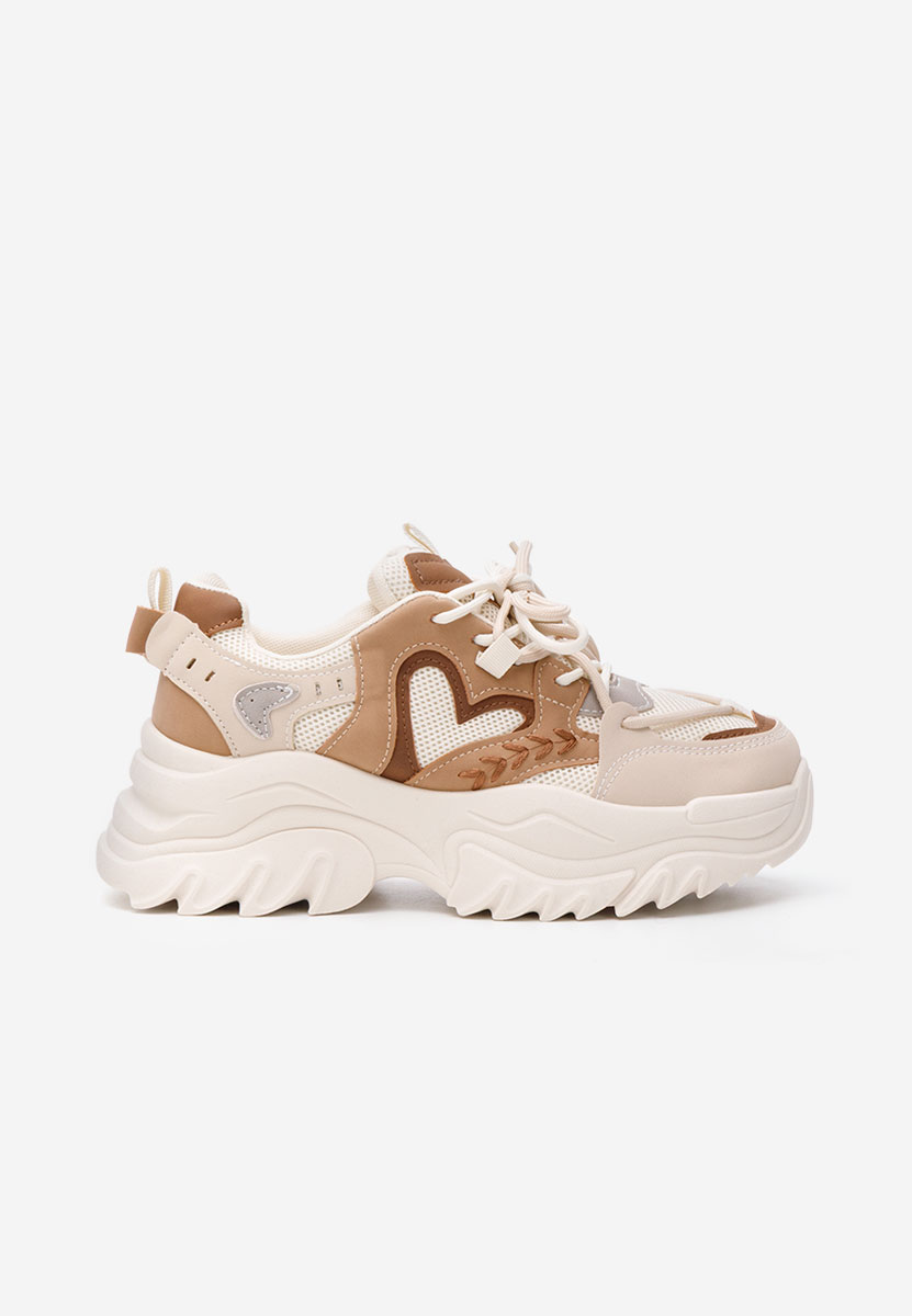 Beżowe sneakersy na koturnie Launa