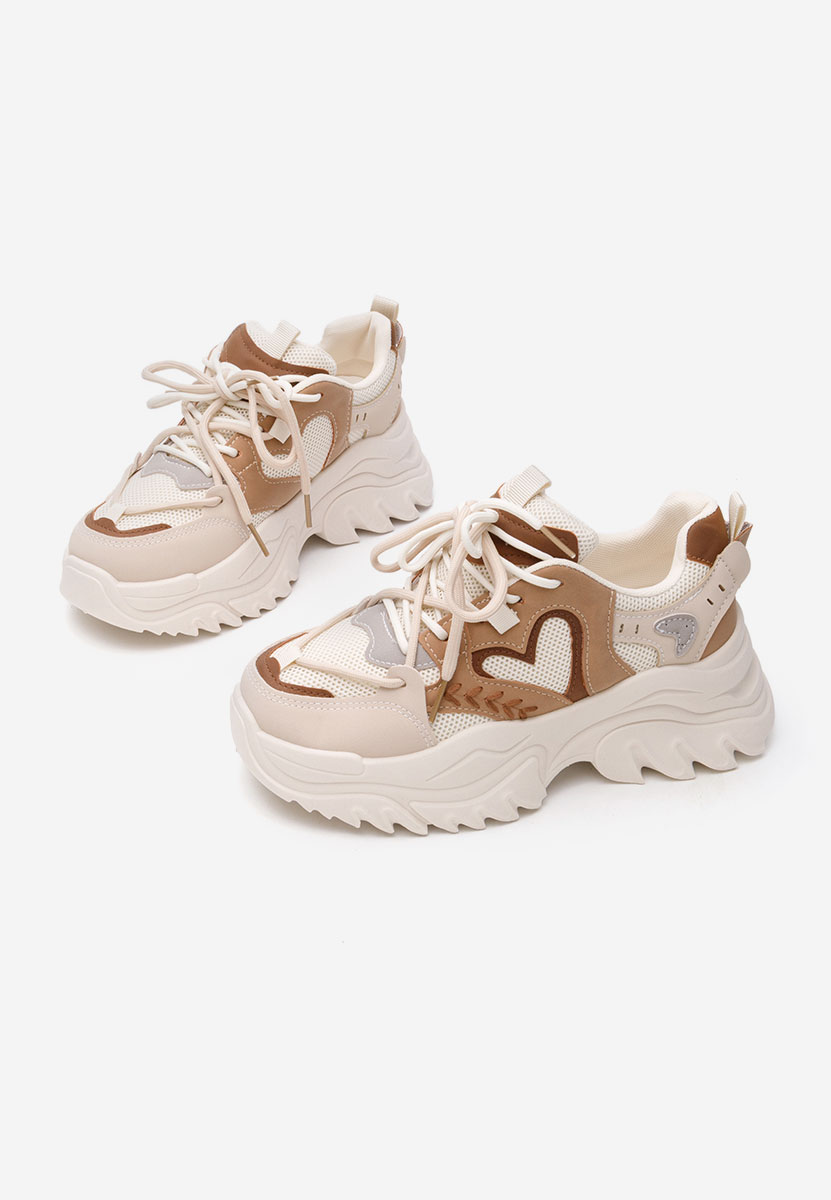 Beżowe sneakersy na koturnie Launa