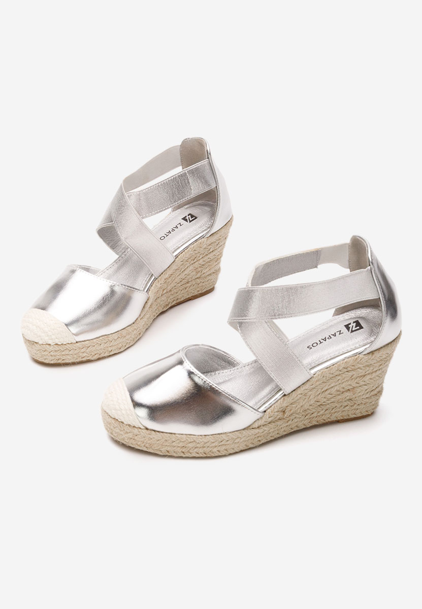 Srebrne sandały na koturnie Rosaria
