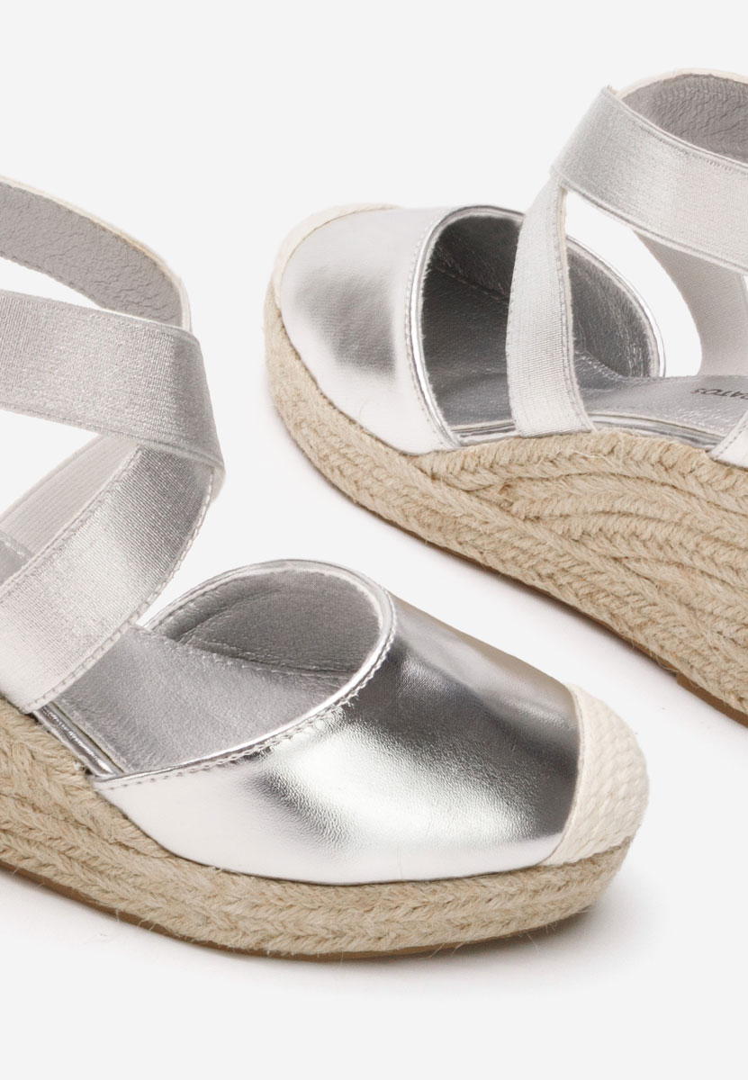 Srebrne sandały na koturnie Rosaria