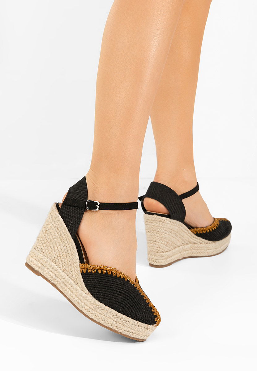 Czarne espadryle na platformie Marrilu