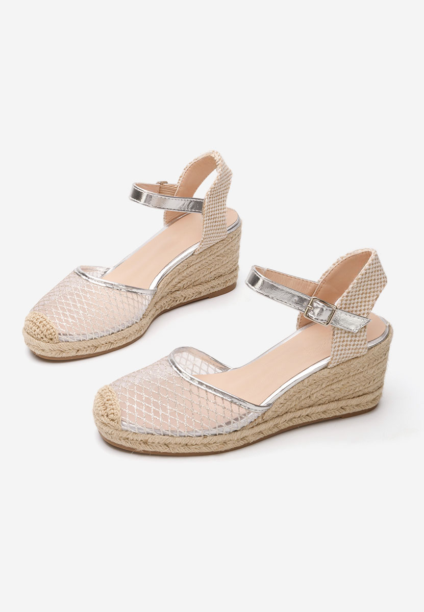 Srebrne espadryle na koturnie Shellyana