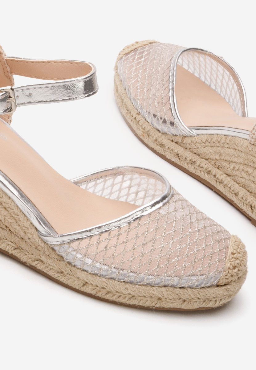 Srebrne espadryle na koturnie Shellyana