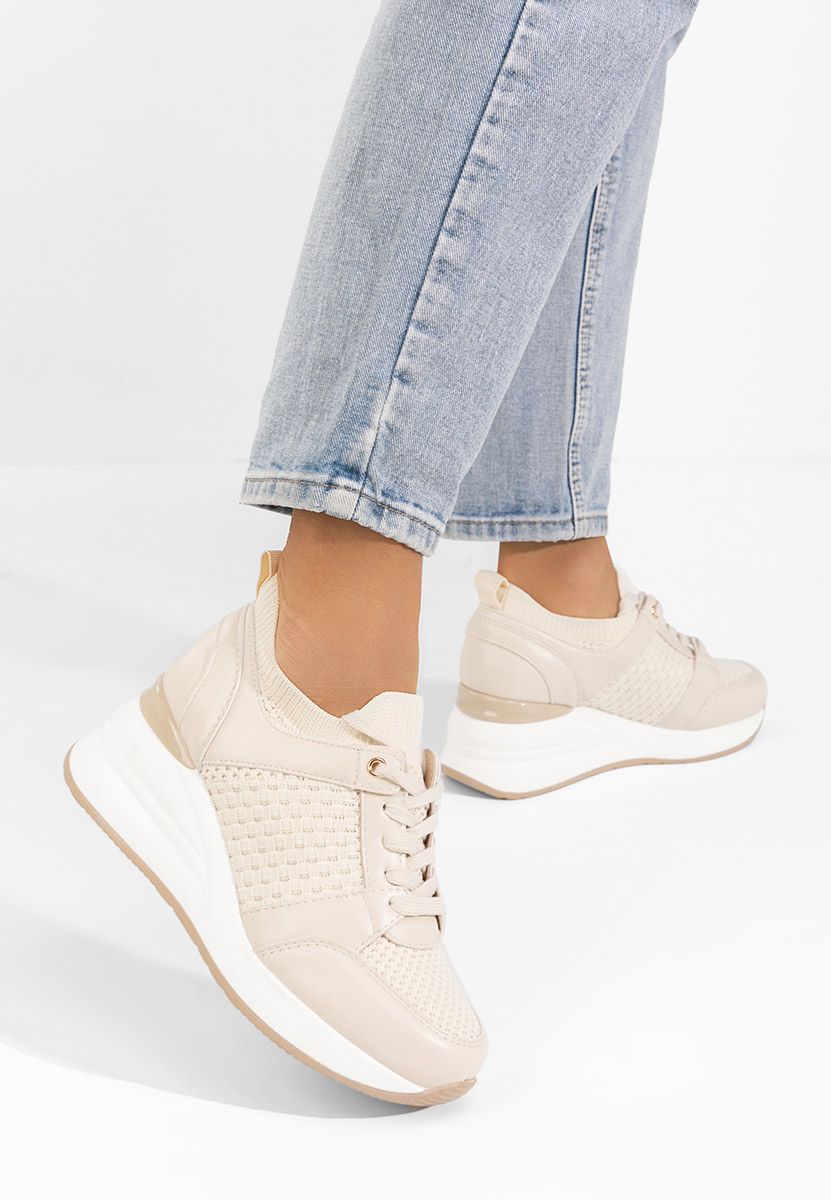 Beżowe sneakersy na koturnie Ellsa