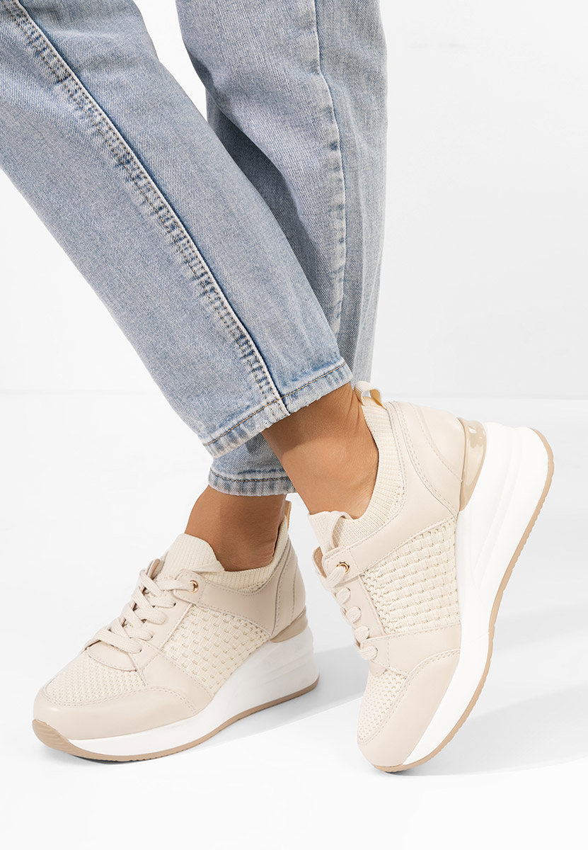 Beżowe sneakersy na koturnie Ellsa