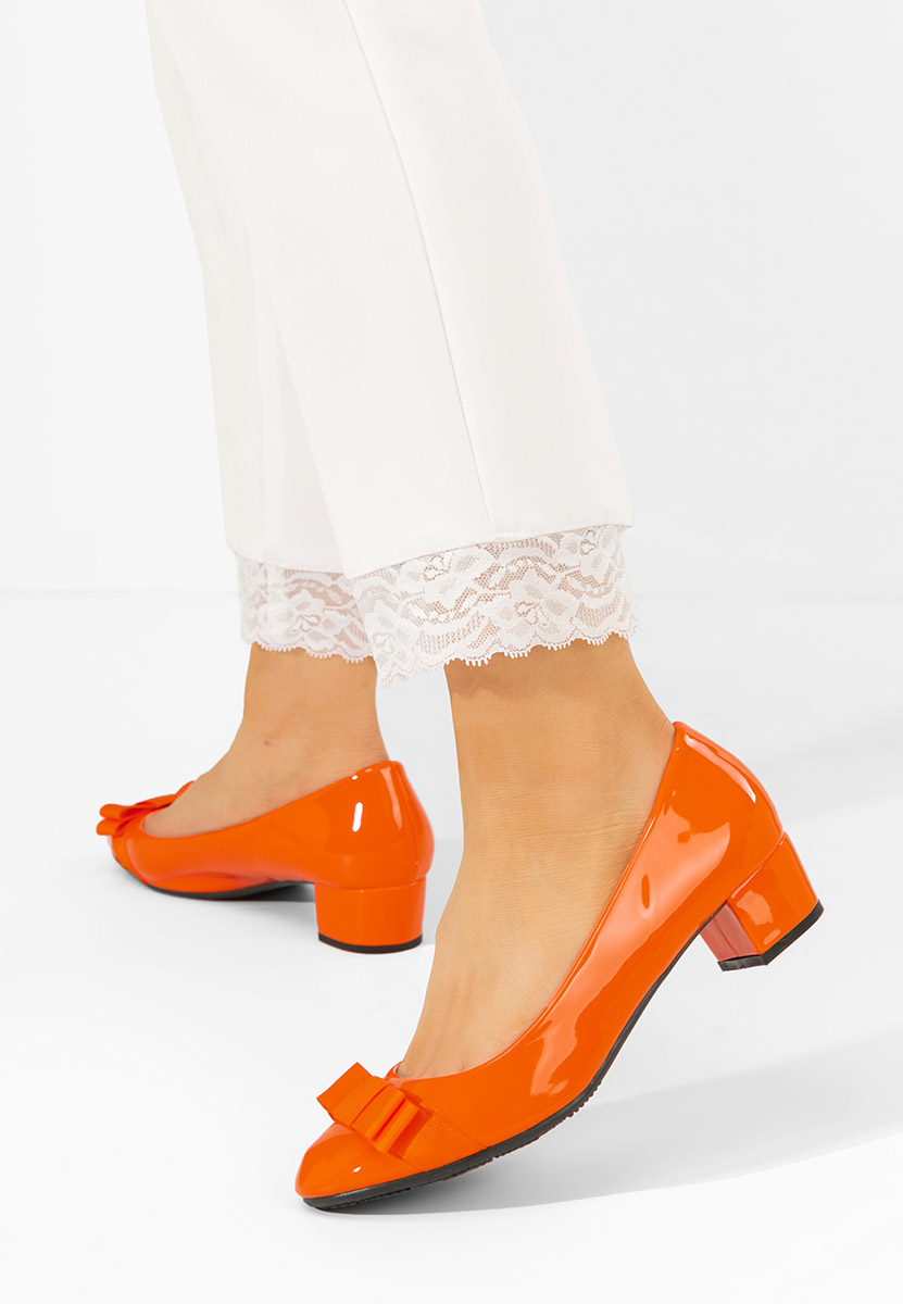 Pomarańczowe czółenka na niskim obcasie Carasca V3