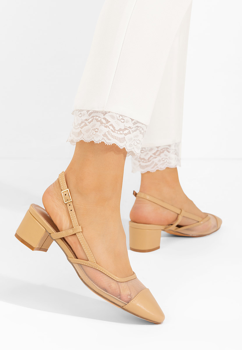 Beżowe czółenka na słupku Velva