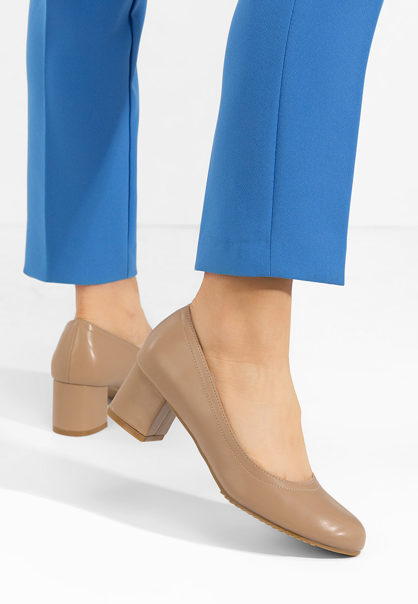 Khaki czółenka na niskim słupku Zinia