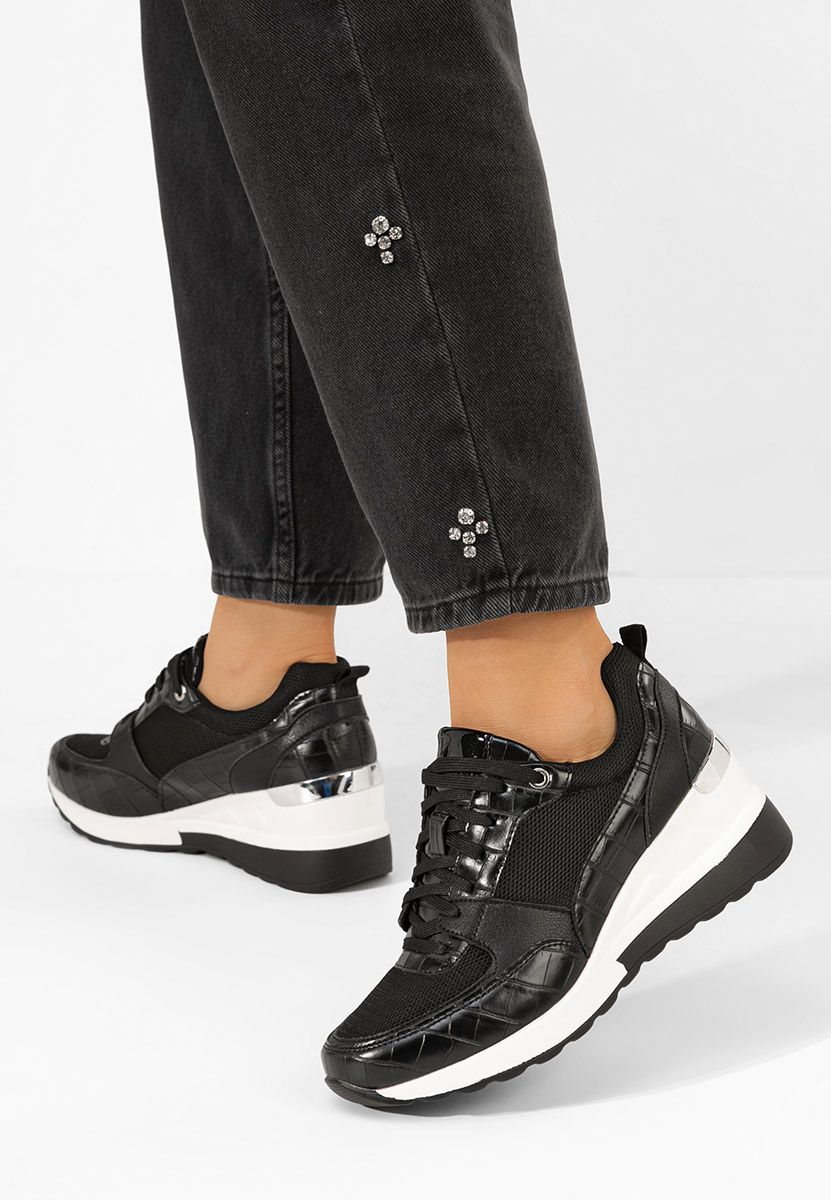 Czarne sneakersy damskie na koturnie Alstoma