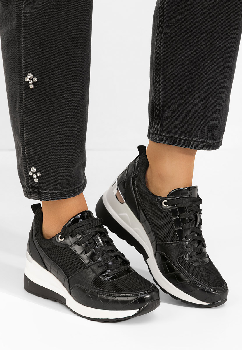Czarne sneakersy damskie na koturnie Alstoma