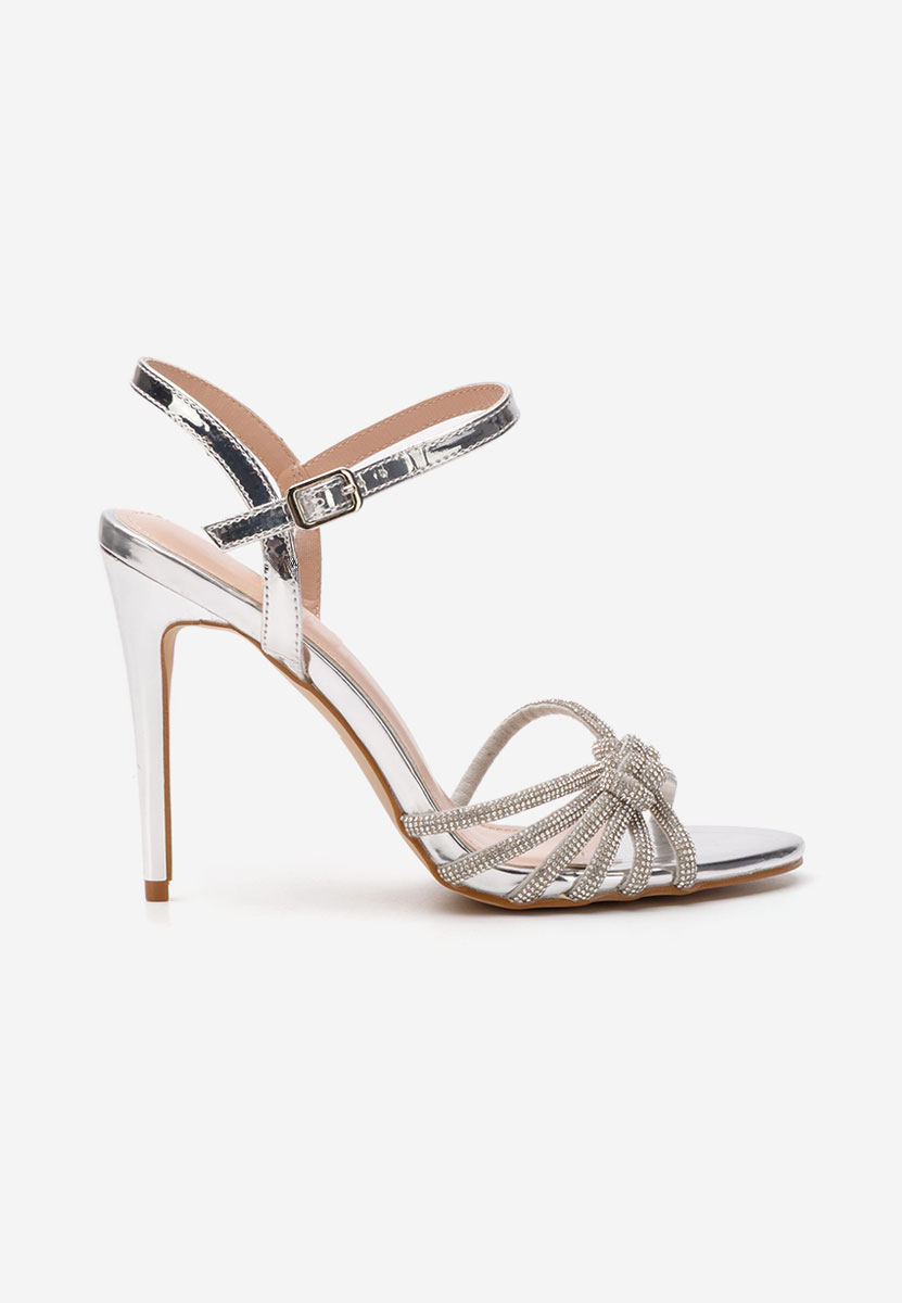 Srebrne sandały na wysokim obcasie Crystala
