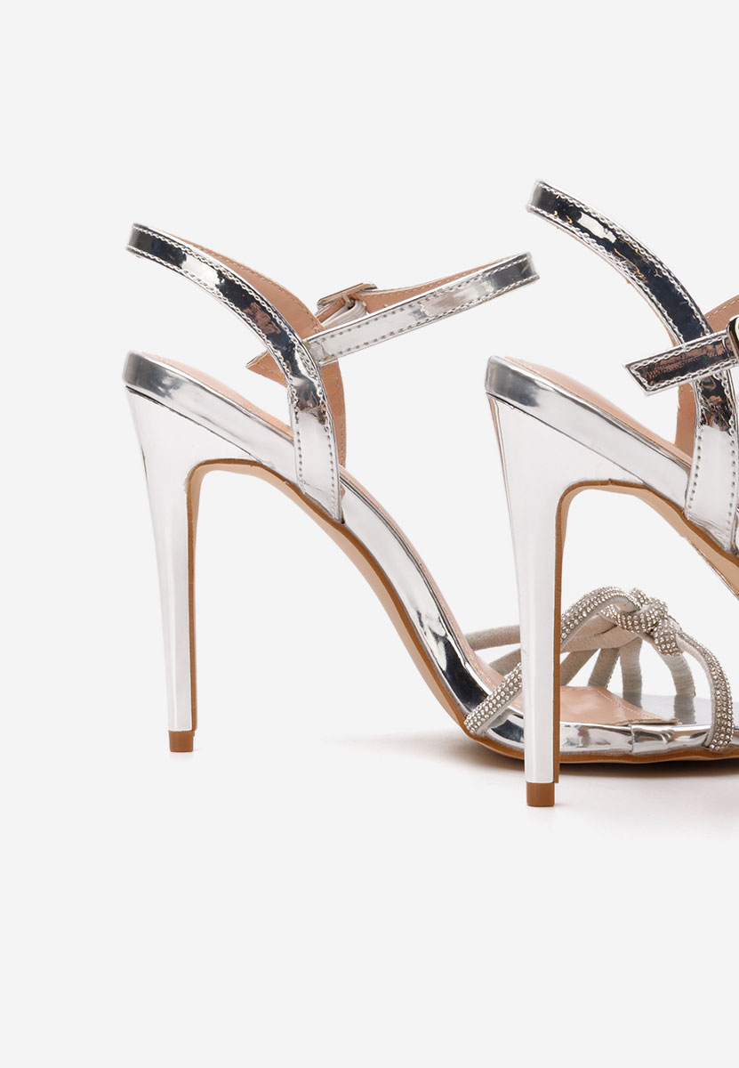 Srebrne sandały na wysokim obcasie Crystala