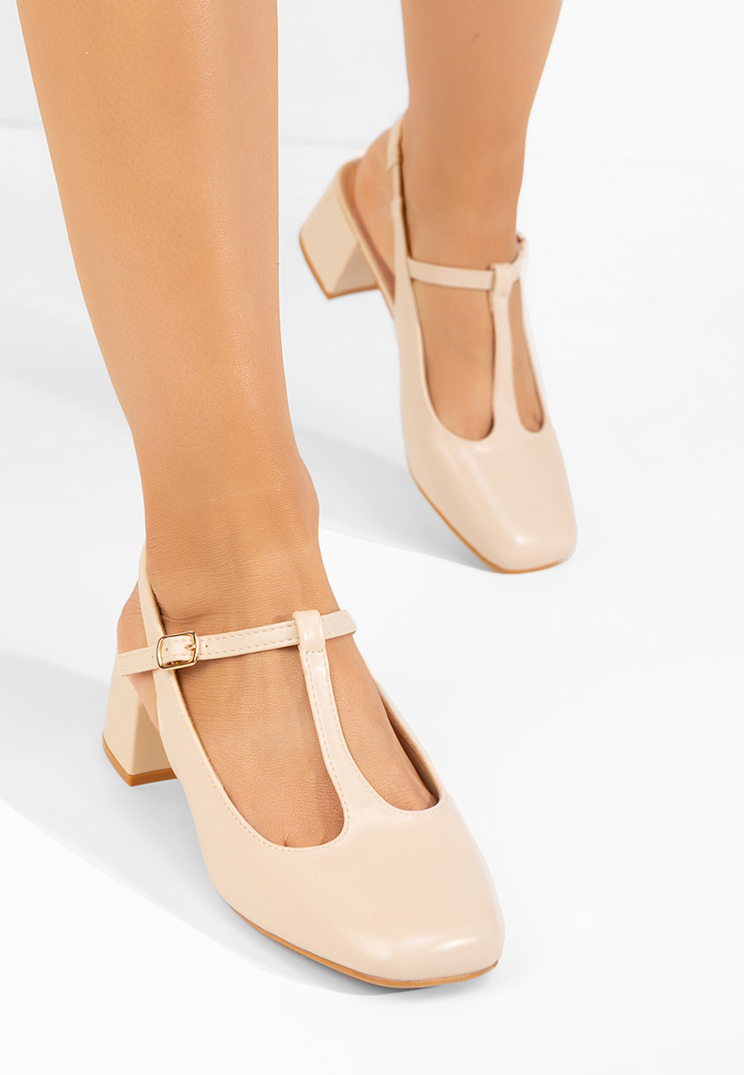 Beżowe czółenka na słupku Beatrina V2