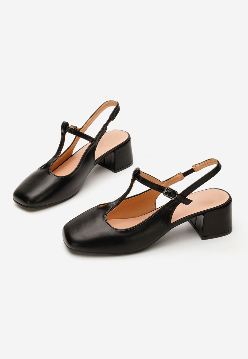 Czarne czółenka na słupku Beatrina V2