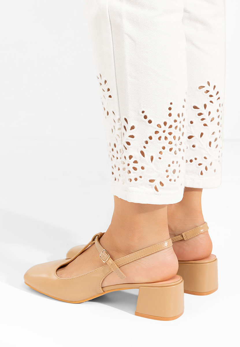 Khaki czółenka na słupku Beatrina V2