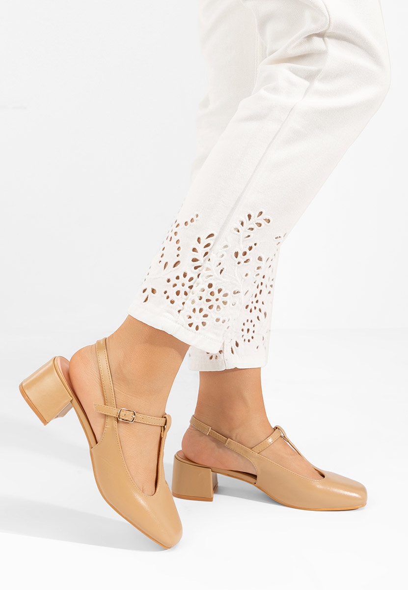 Khaki czółenka na słupku Beatrina V2