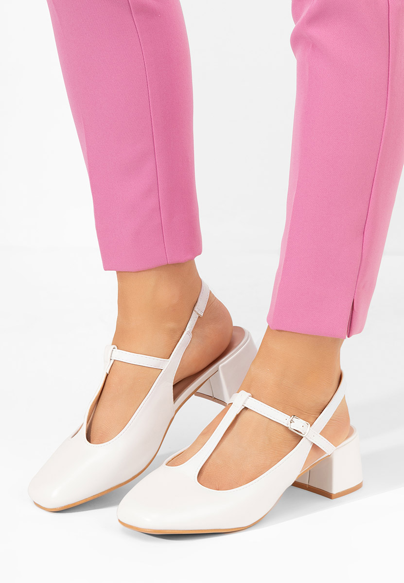 Białe czółenka na słupku Beatrina V2