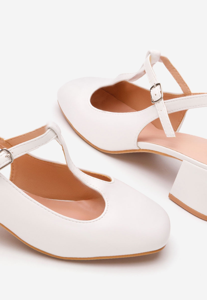 Białe czółenka na słupku Beatrina V2