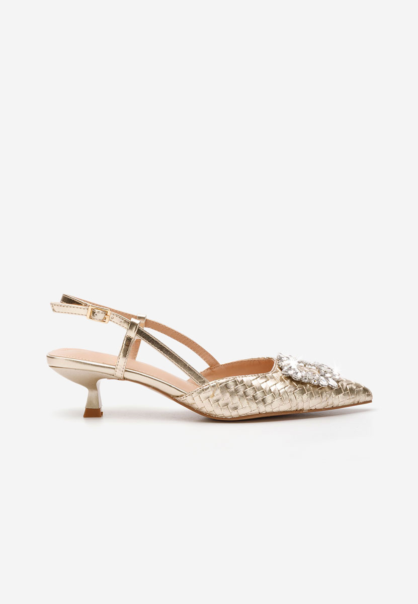 Złote czółenka na niskim obcasie Margarete