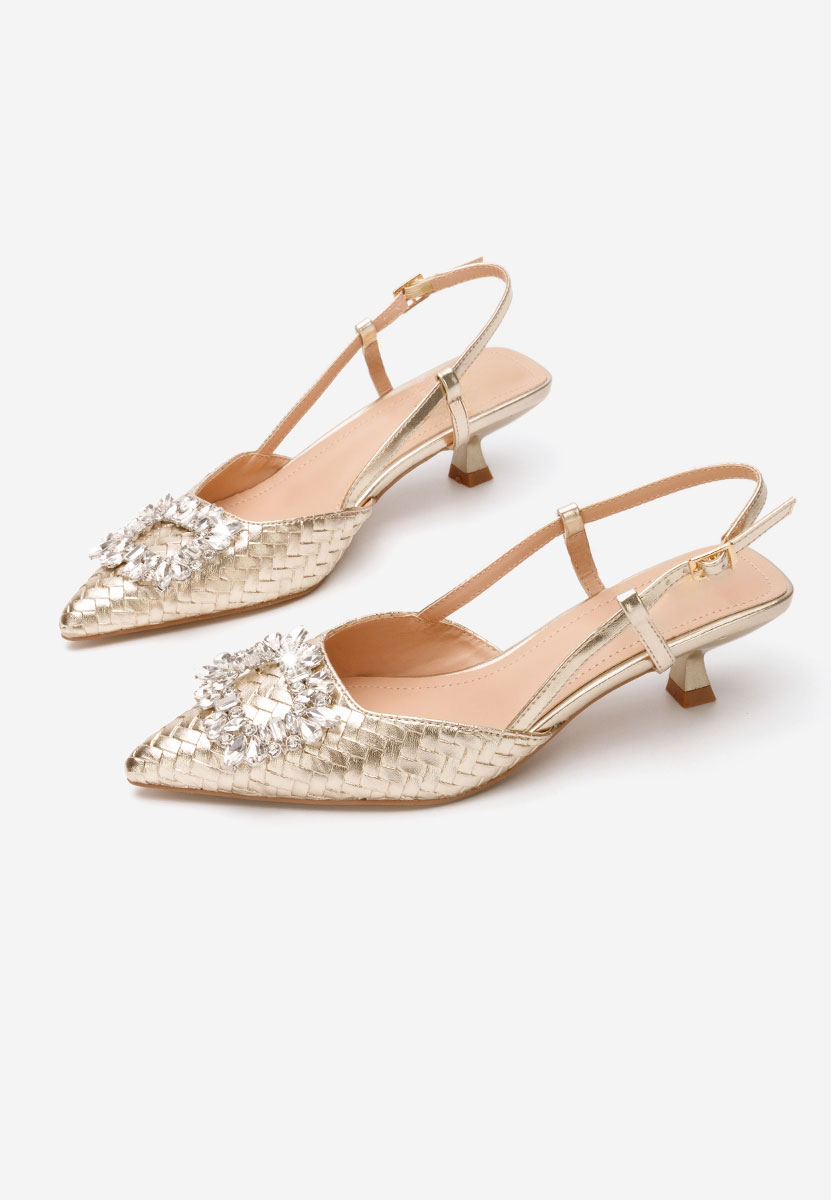 Złote czółenka na niskim obcasie Margarete