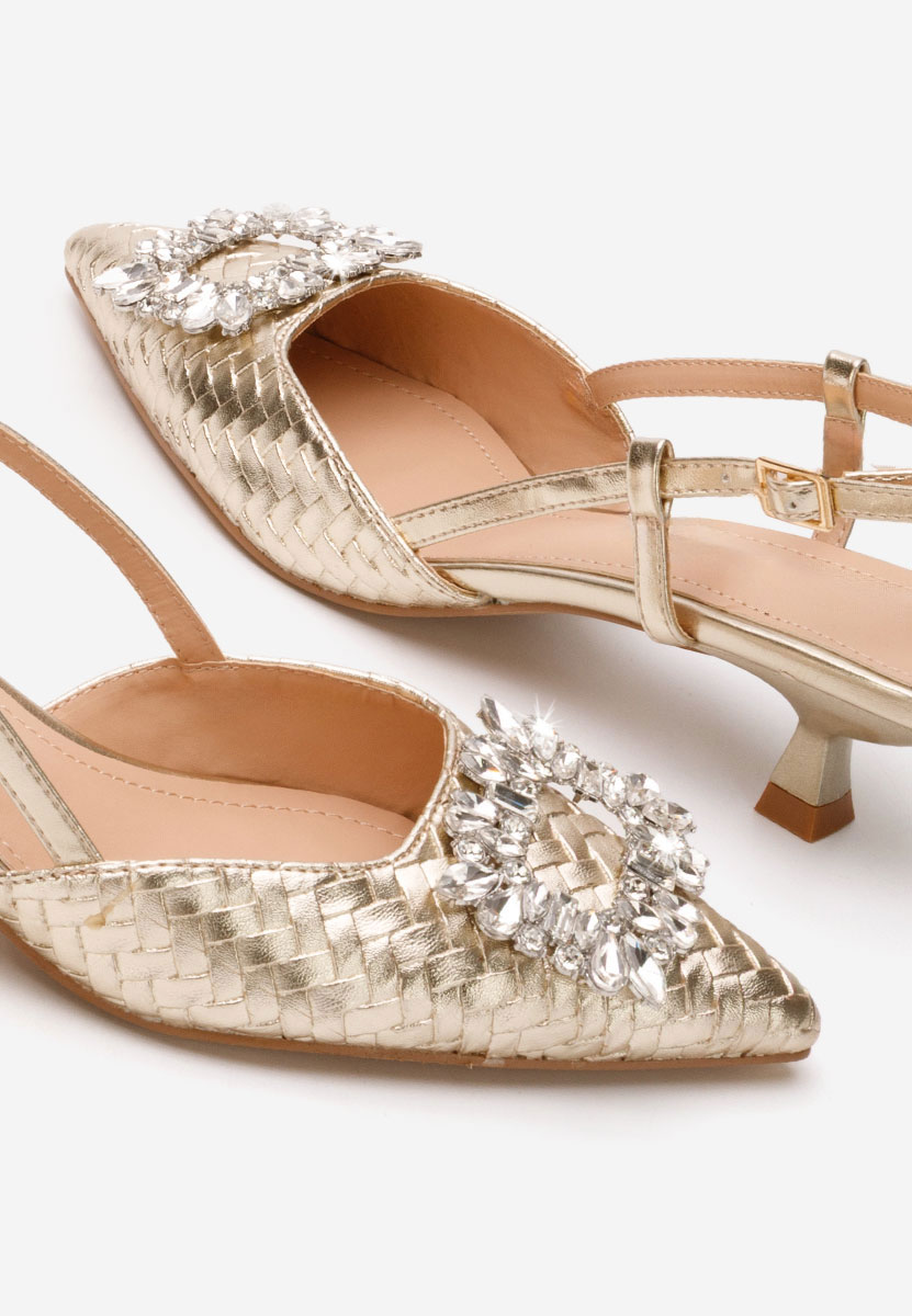 Złote czółenka na niskim obcasie Margarete