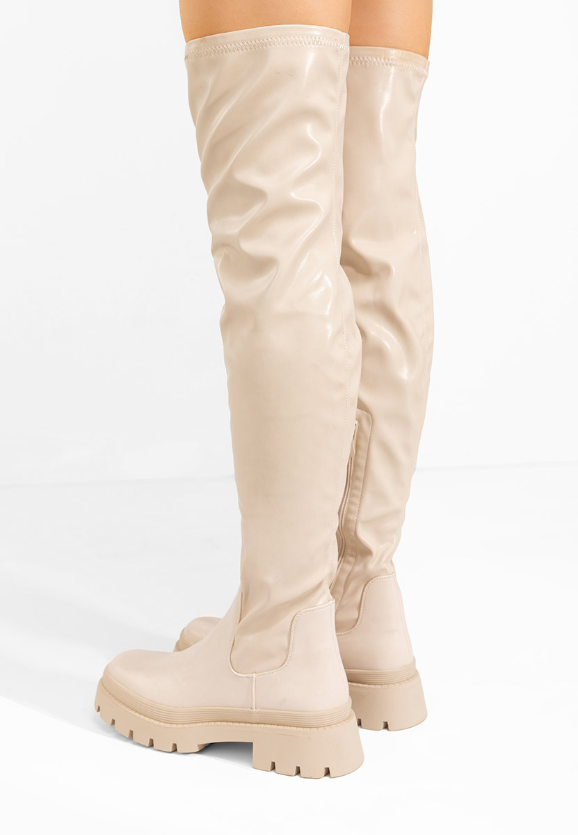 Beżowe długie kozaki za kolano Saralia