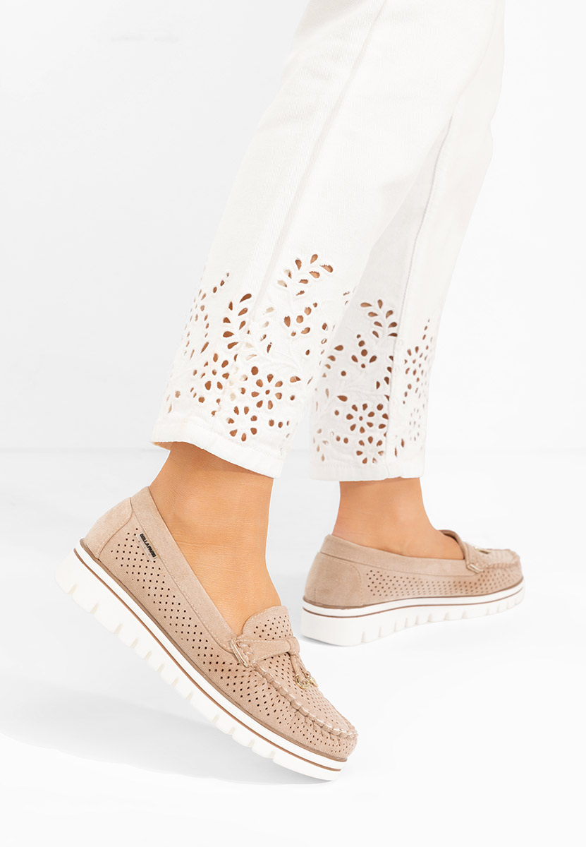 Khaki letnie mokasyny damskie Manise V4
