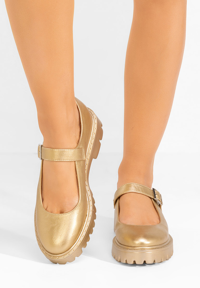 Złote półbuty damskie Orias