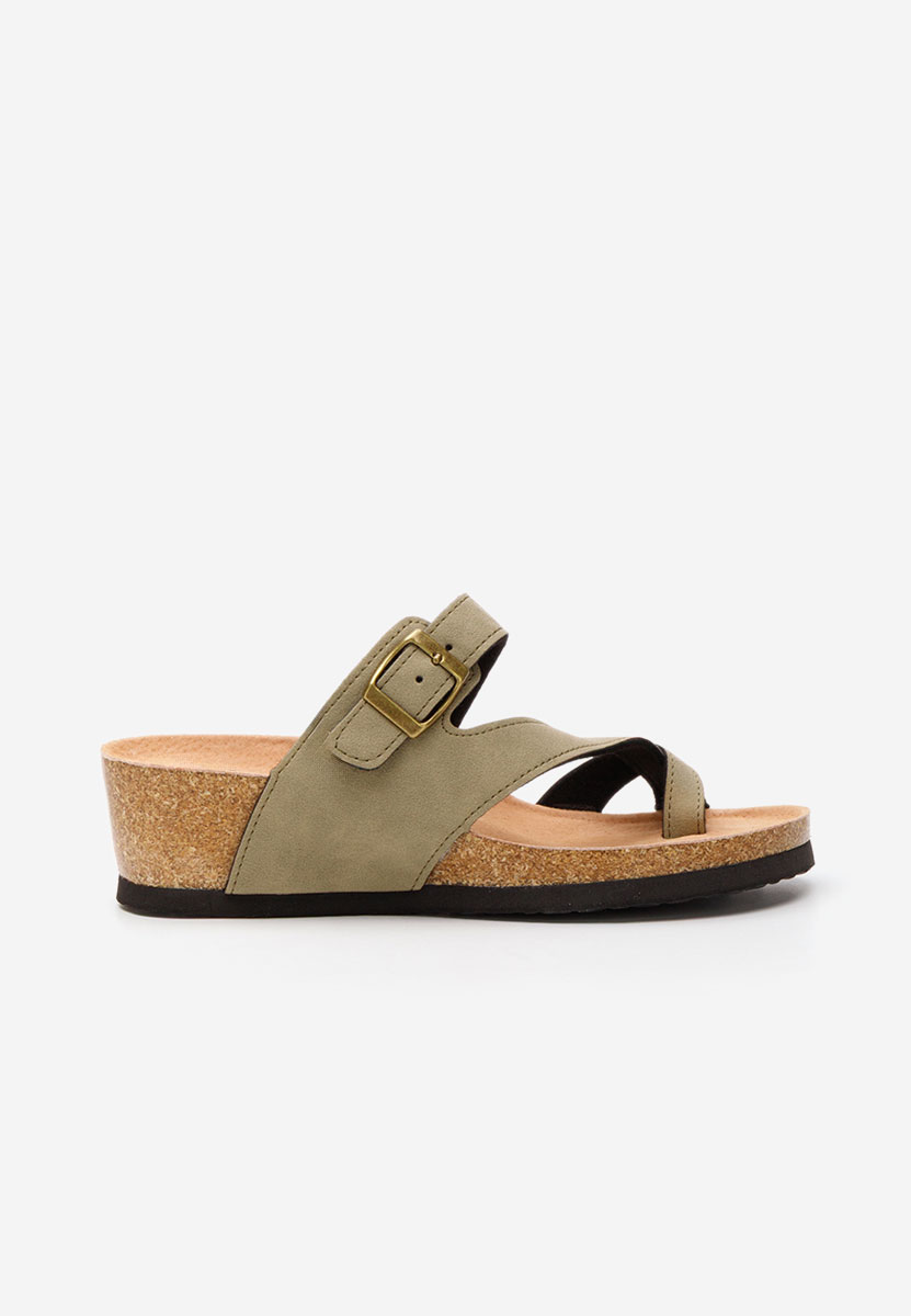 Khaki klapki na koturnie Wandana V2