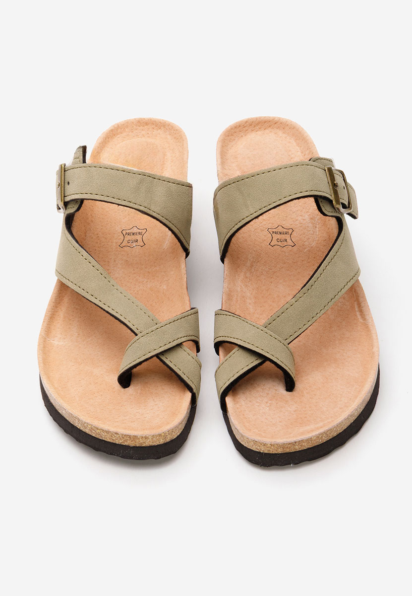Khaki klapki na koturnie Wandana V2