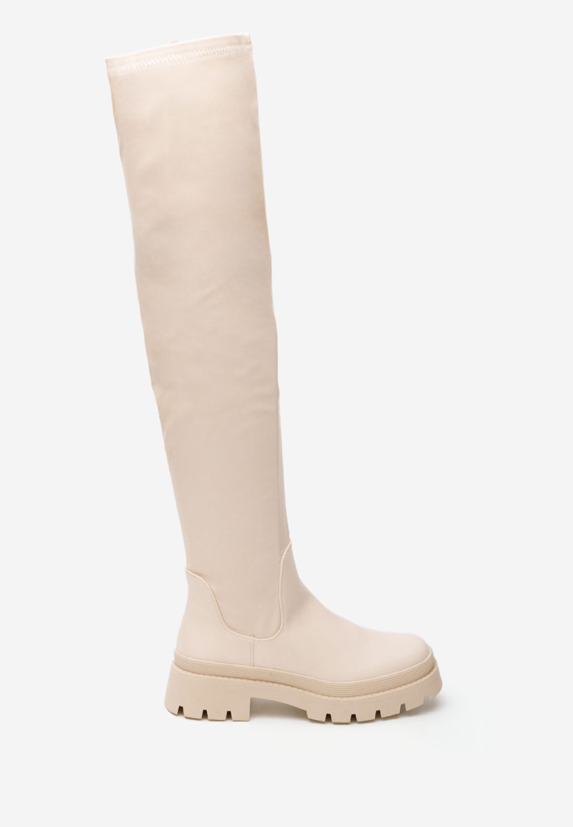 Beżowe długie kozaki za kolano Saralia