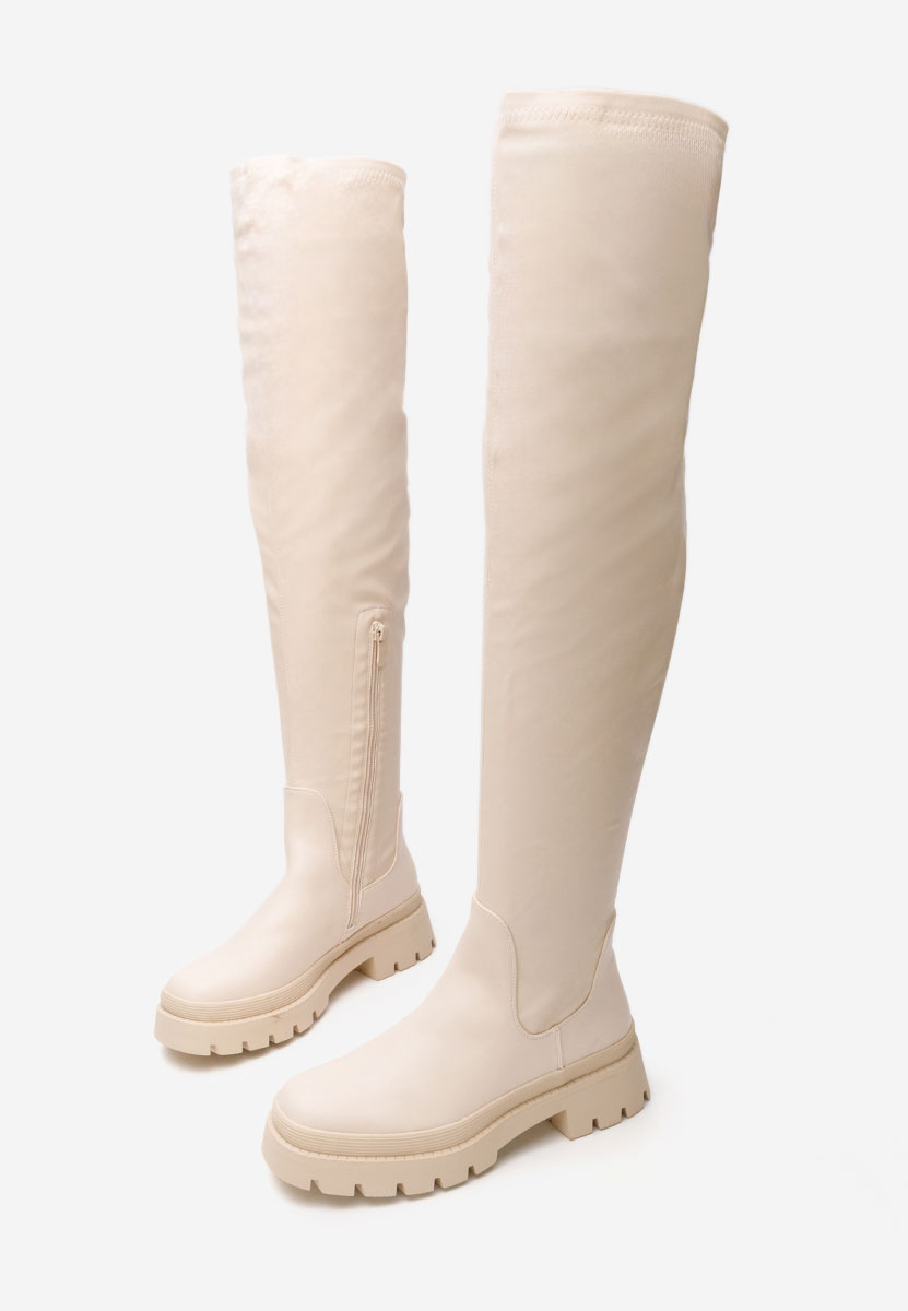 Beżowe długie kozaki za kolano Saralia