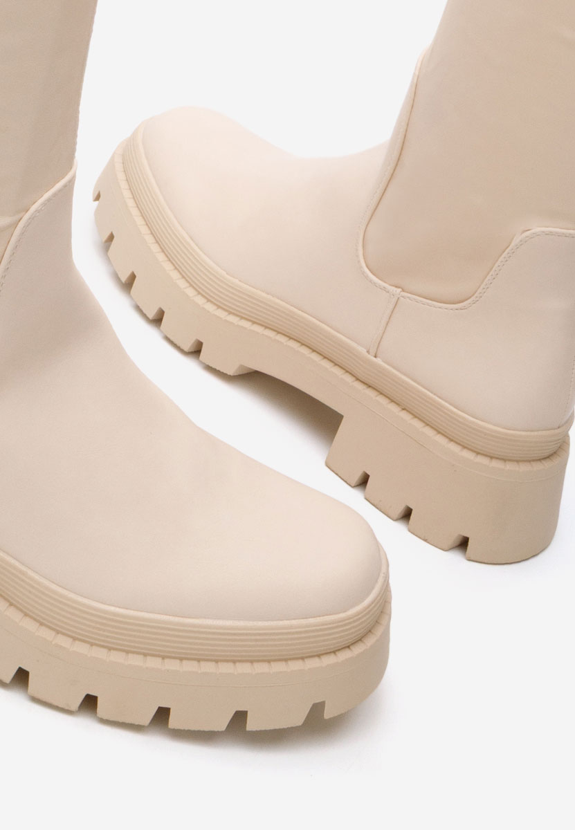 Beżowe długie kozaki za kolano Saralia