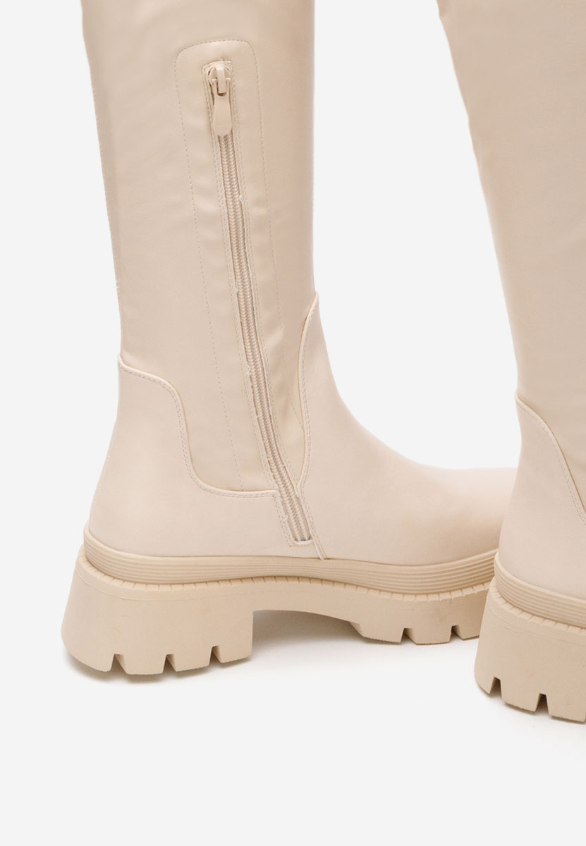 Beżowe długie kozaki za kolano Saralia