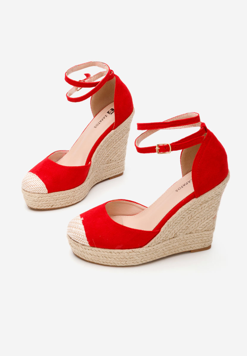 Czerwone sandały na koturnie Saniza V3