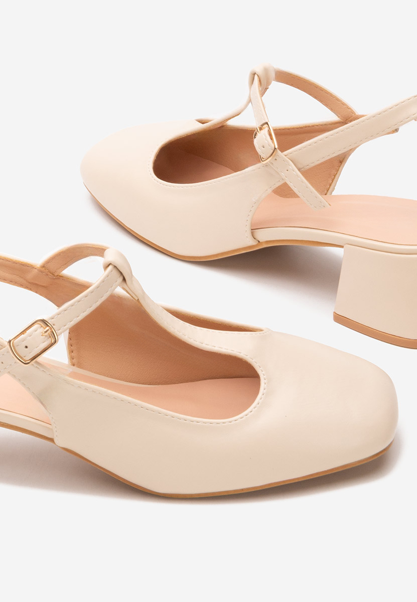 Beżowe czółenka na słupku Beatrina V2