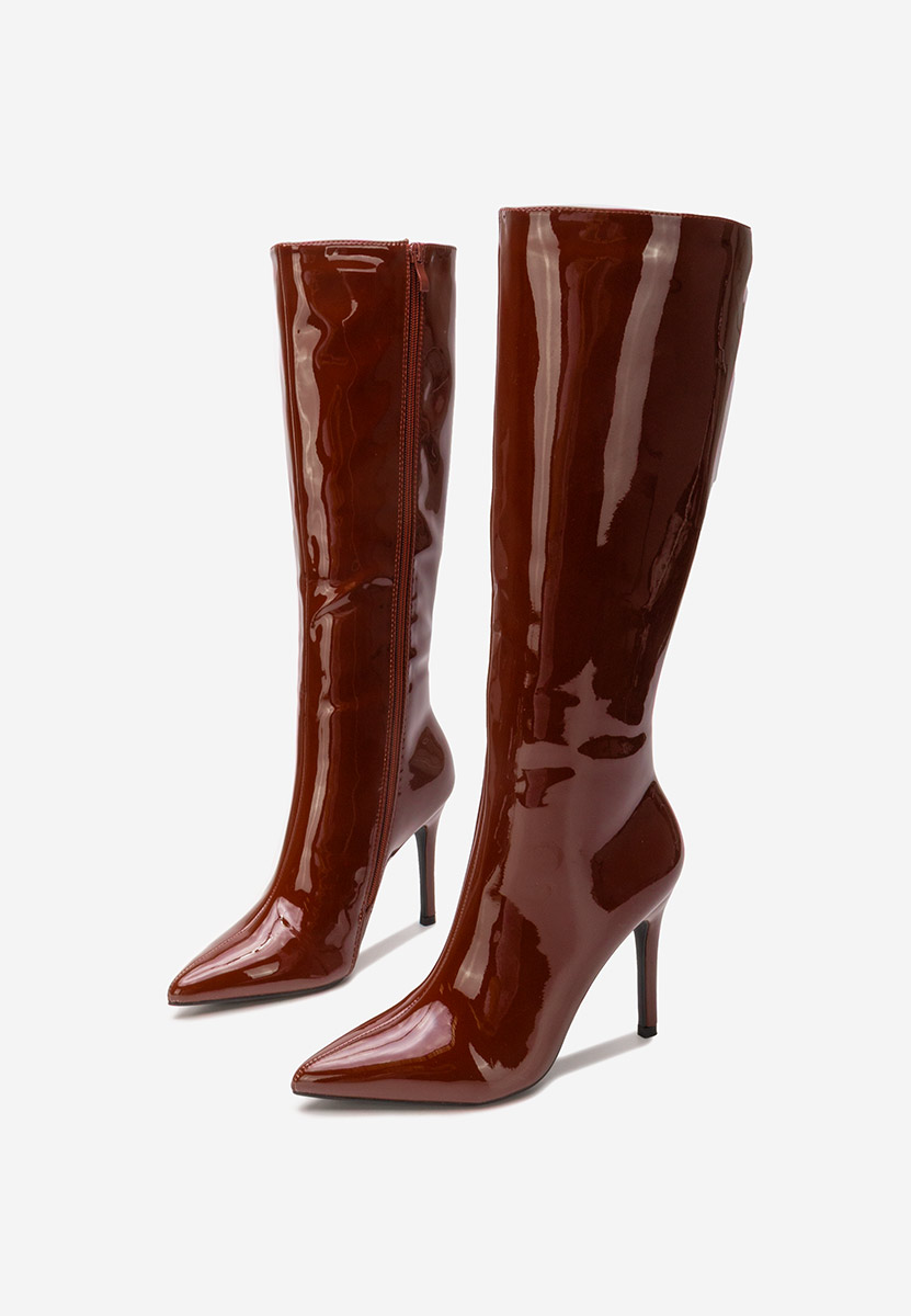 Bordowe kozaki na szpilce Kiva