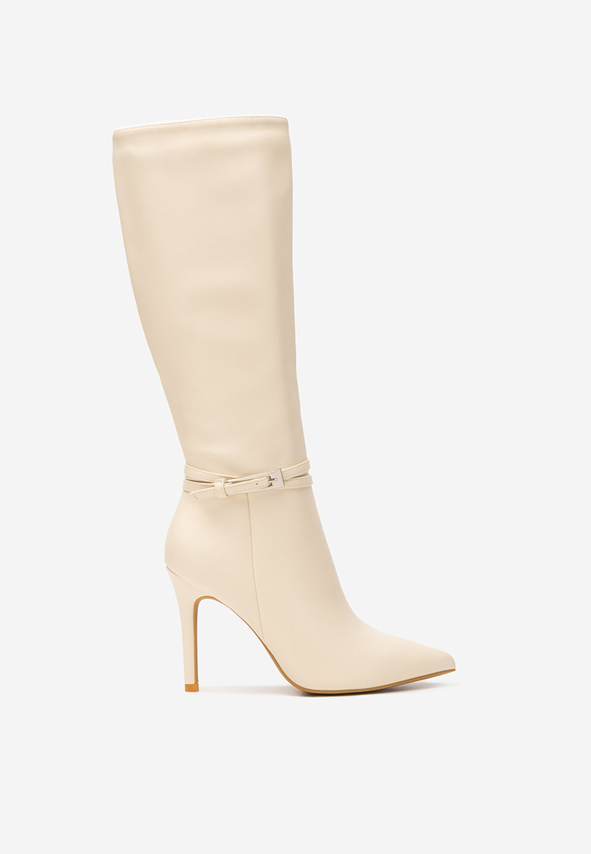 Beżowe kozaki na szpilce Nivora