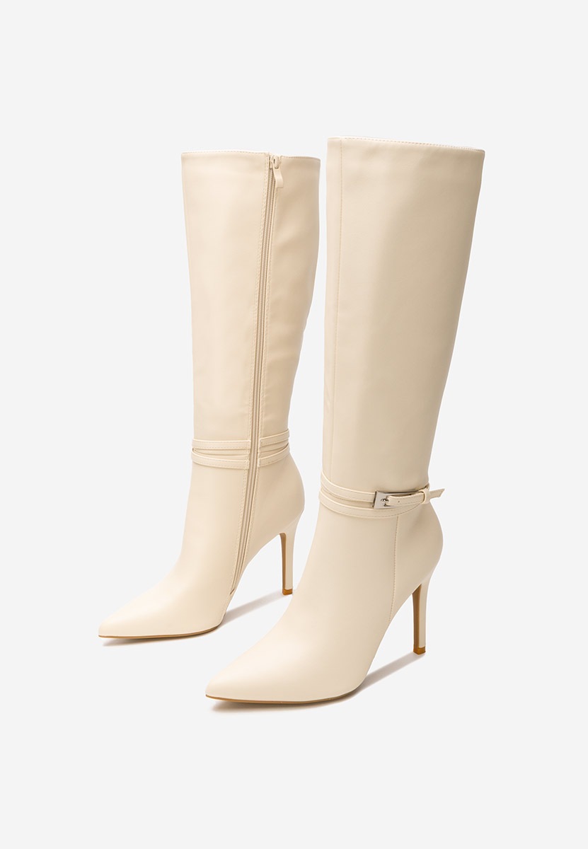 Beżowe kozaki na szpilce Nivora